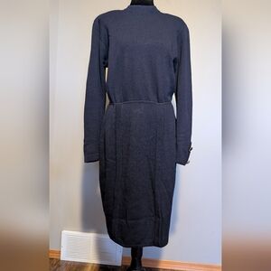 St. John Knit Long Sleeve Navy Blue Dress